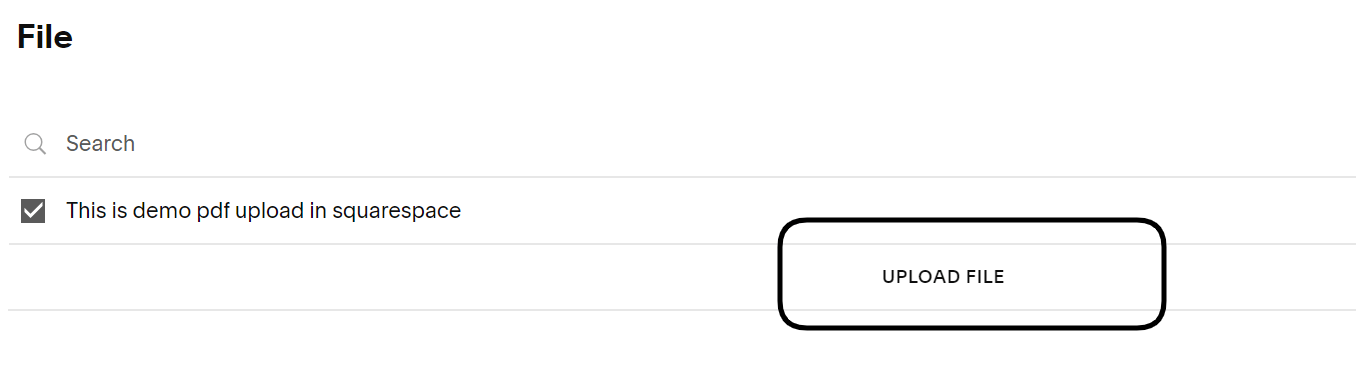 click on upload file in squarespace