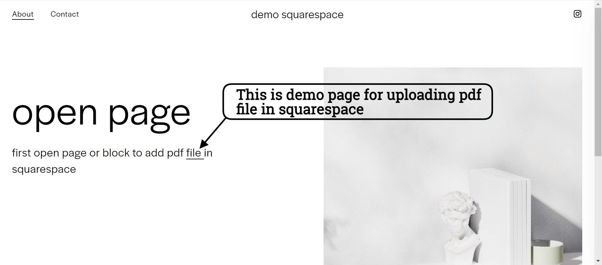 Final image of uploading pdf file in squarespace