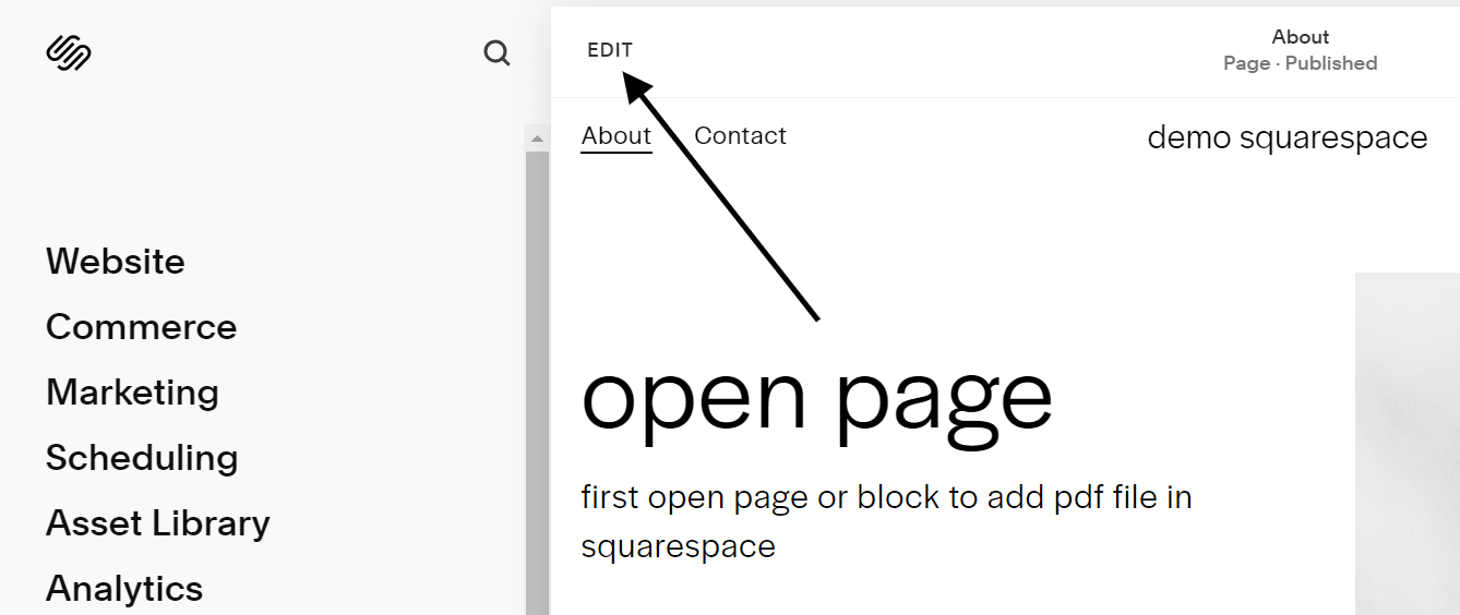 open page or block in squarespace