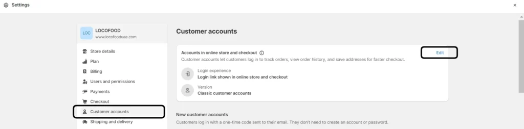 shopify custome account