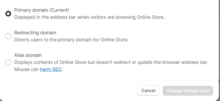 shopify primary domain