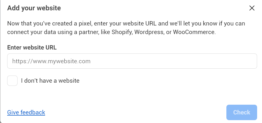 enter your website url