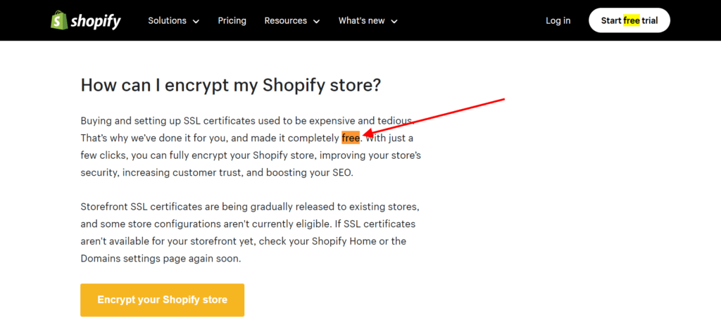 shopify ssl free or not