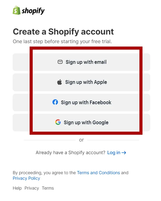 Singup Shopify With Email