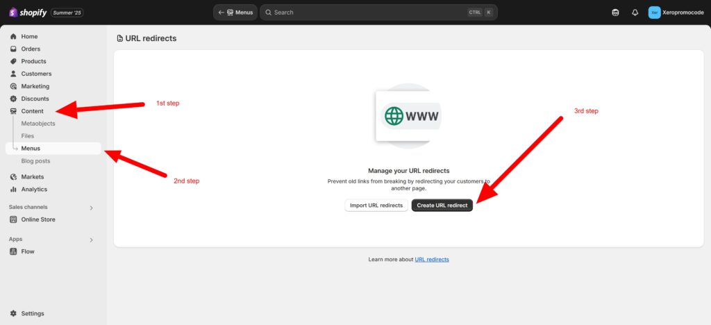 HOW TO MOVE WORDPRESS SITE TO SHOPIFY IN 2025? 5 Xeropromocode · Url Redirects · Shopify 08 04 2025 09 17 Pm