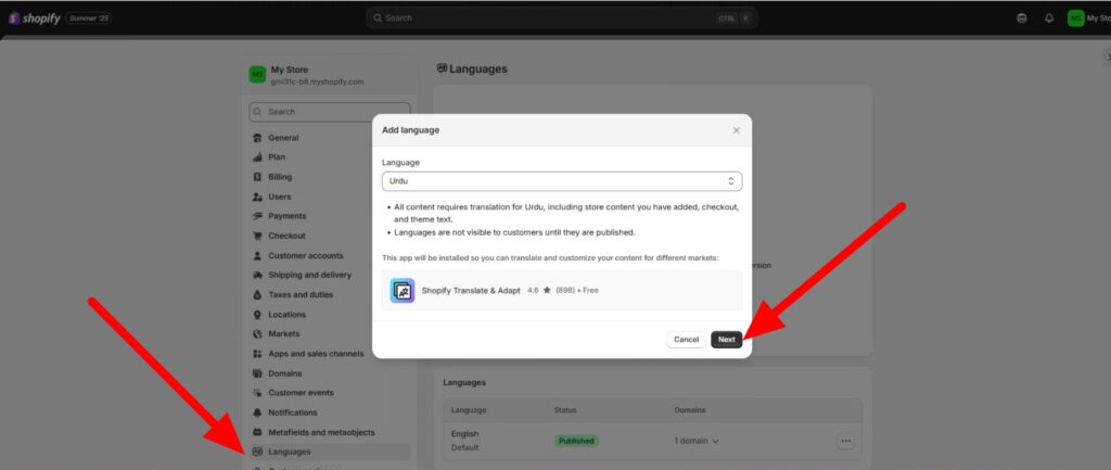 Shopify language configration