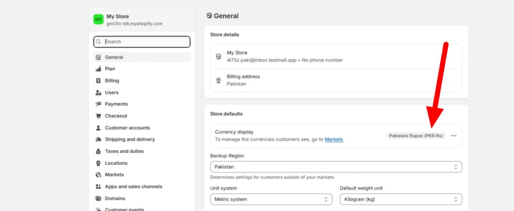 Shopify currency setting