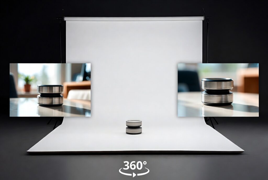 Configuración de fotografía de producto profesional que muestra múltiples ángulos de un producto