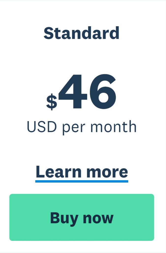 Xero pricing Standard — $46/month