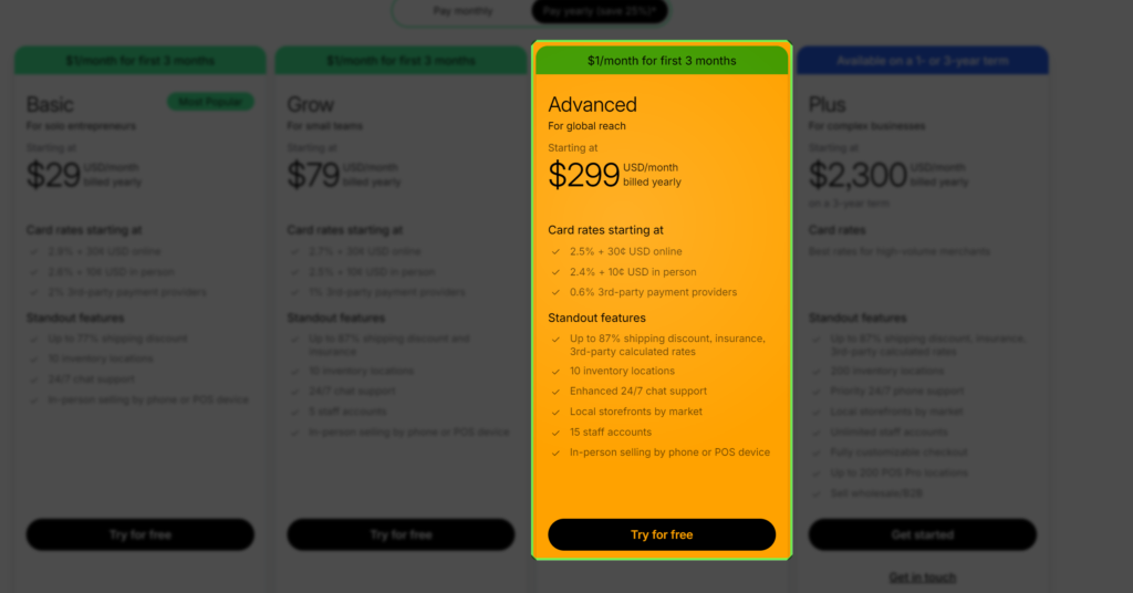 Shopify Advanced Plan