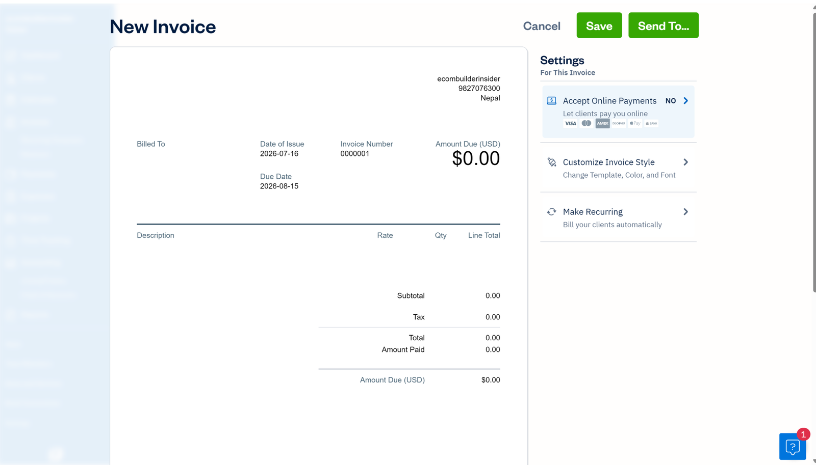 Creating An Invoice In Freshbooks