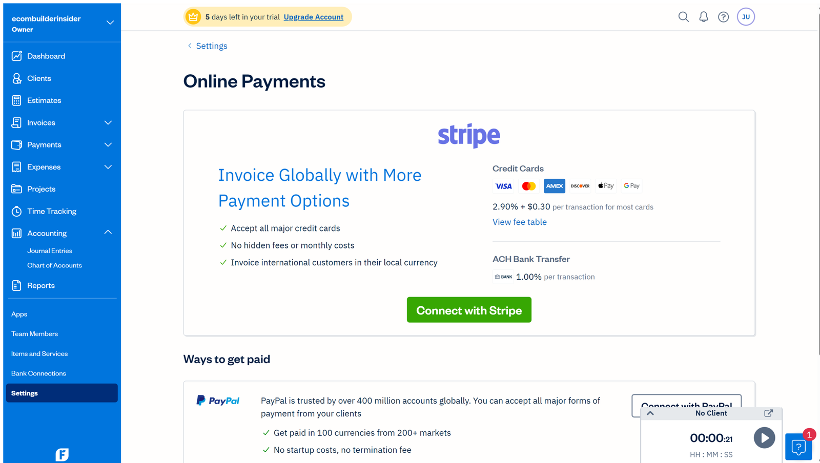 Freshbooks Payment Screen