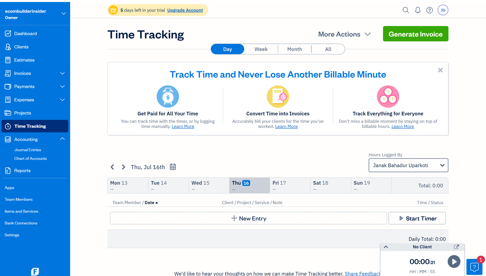 Freshbooks Time Tracker