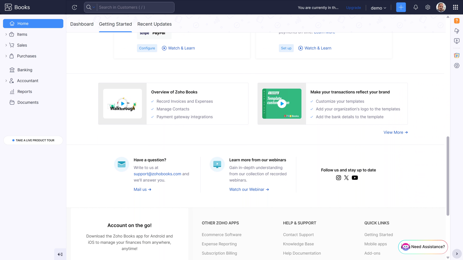 Zoho Books Dashboard