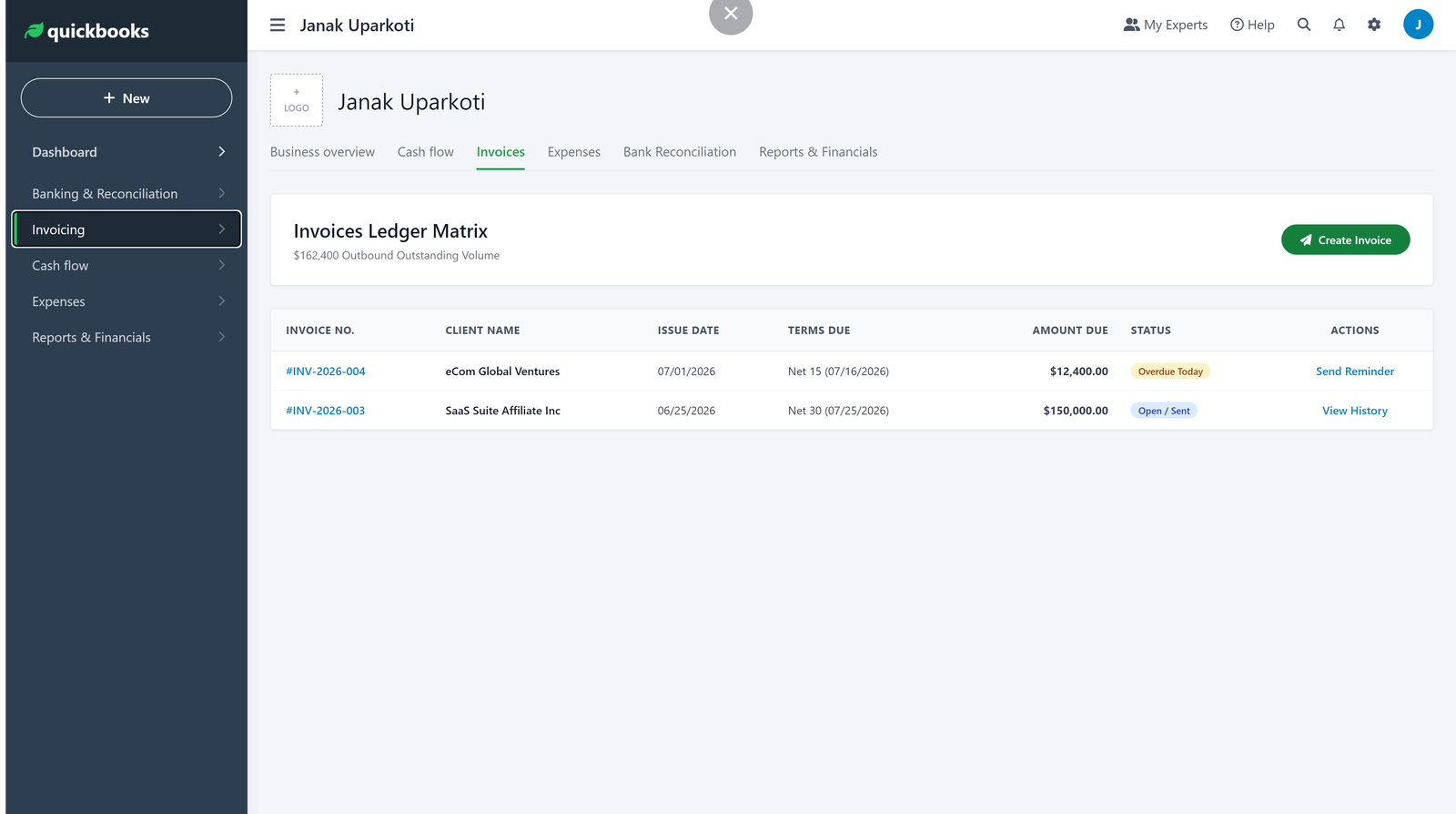 QUICKBOOK QUICKBOOK INVOICING Quickbooks Online Invoicing Screen From A Trial Account