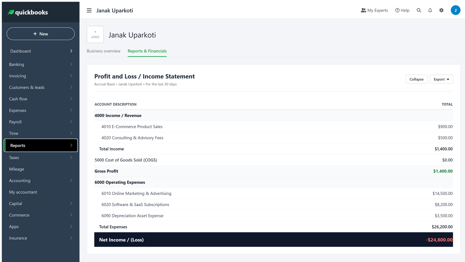 QUICKBOOK QUICKBOOK REPORTS Quickbooks Online Reports Screen From A Trial Account