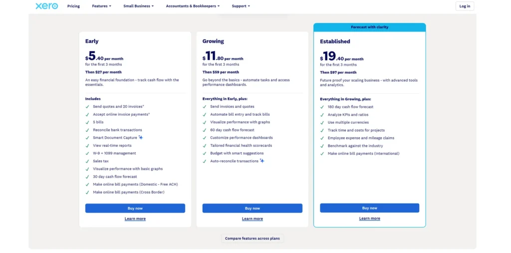 XERO PRICING 2026 10 Xero Us Pricing Page Showing Early, Growing And Established Plans At $27, $59 And $97 A Month (Captured 14 Oct 2026)